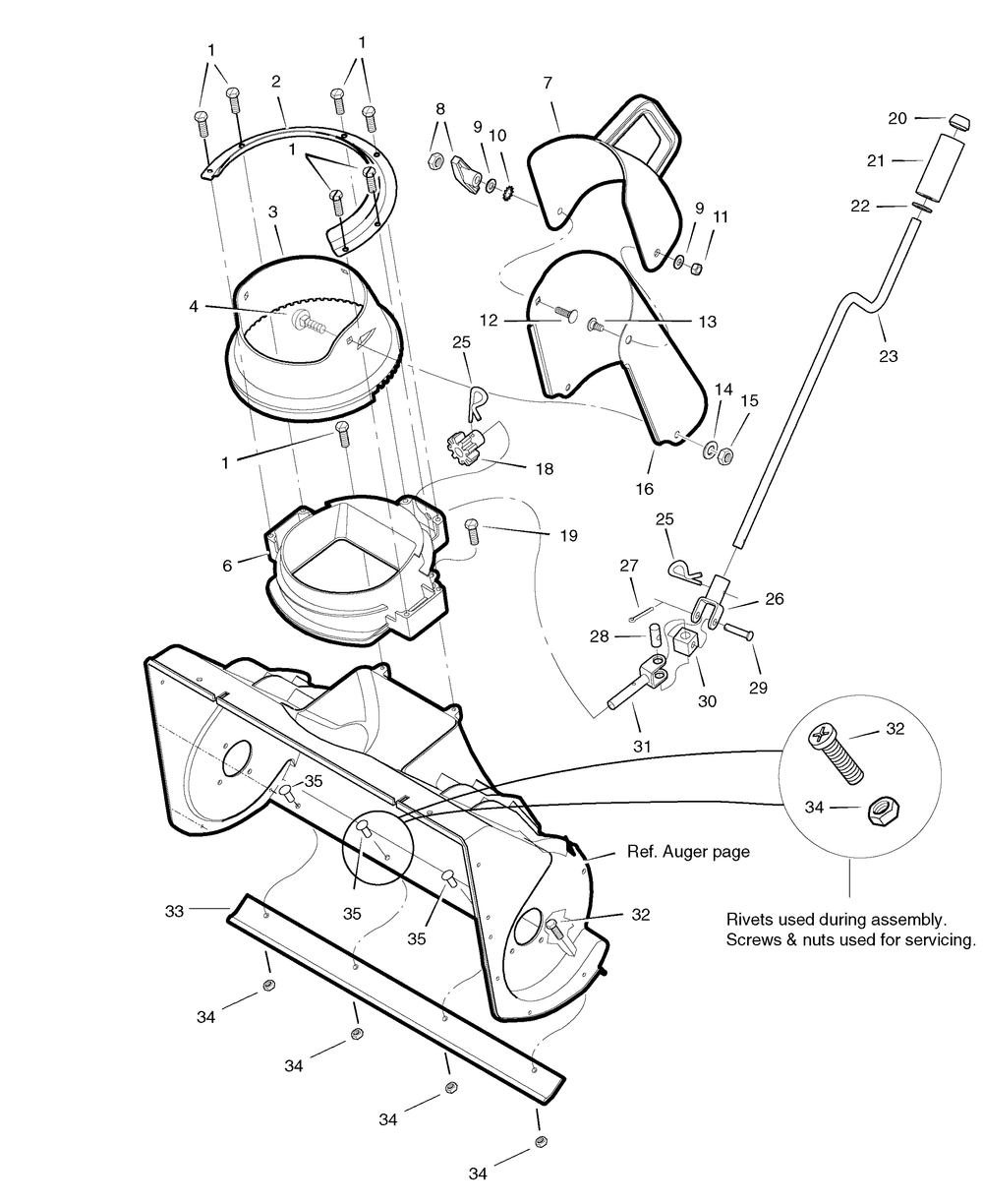 Chute System Diagram and Parts List for 6220530X110N (18-2811-88  SN 5022 RS)(2007) Briggs and Stratton Snow Blower